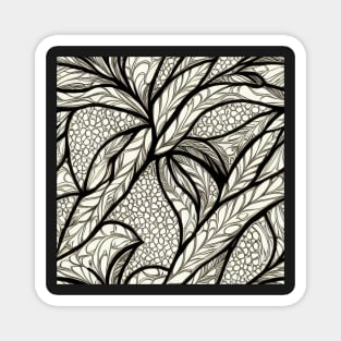 Black and White with Off White Ivory  Vintage Floral Cottagecore Romantic Flower Peony Rose Leaf Design Magnet