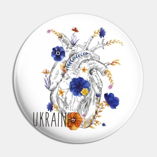 Ukraine. anatomical heart with watercolor flowers Pin