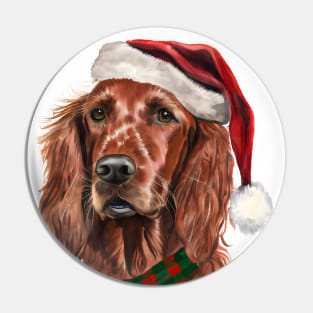 Christmas Irish Setter Wearing a Santa Hat Watercolor portrait Pin