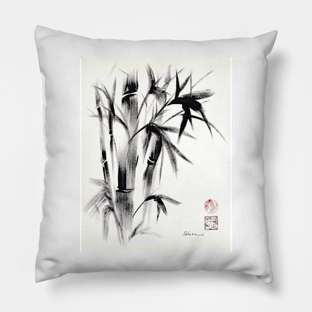 Compassion - Original Zen Spiritual Bamboo painting dedicated to the Dali Lama Pillow by tranquilwaters