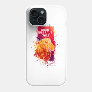 Where the Brave Dwell - Lion - Red Ink Backdrop - Fantasy Phone Case