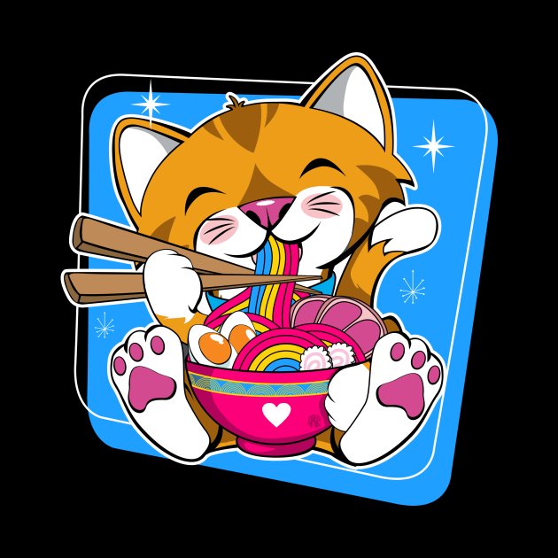 Cat Eating Ramen Pansexual Pride by CuddleswithCatsArt