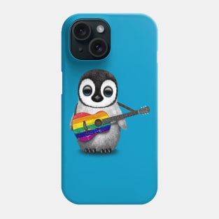 Baby Penguin Playing Gay Pride Rainbow Flag Guitar Phone Case