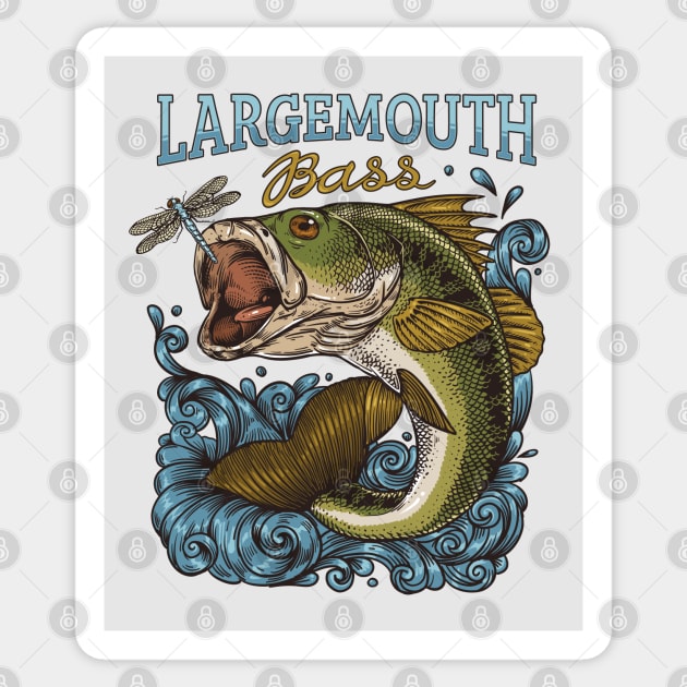 Largemouth Bass & Dragonfly - Fishing - Sticker