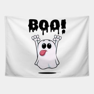 Adorable Ghost with a Playful 'BOO': Halloween Cuteness Unleashed Tapestry