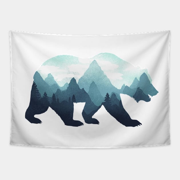 Dramabite Bear Double Exposure Grizzly Surreal Wildlife Animal Tapestry by dramabite