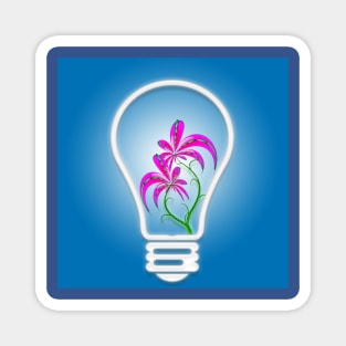 A blue bulb with a digital flower inside Magnet