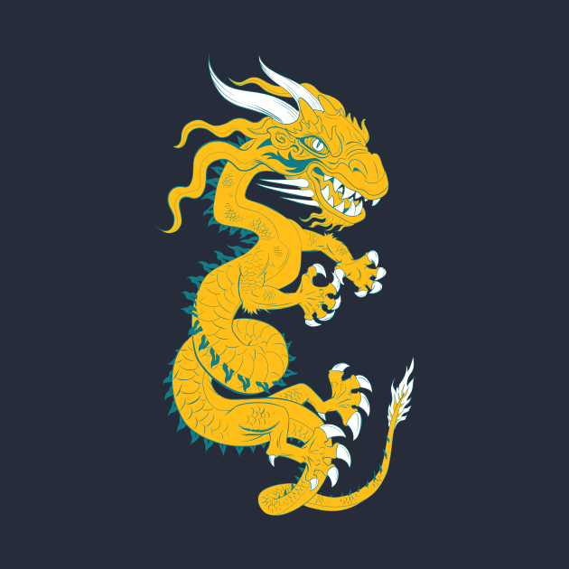 Golden Dragon with Turquoise Style by Lines