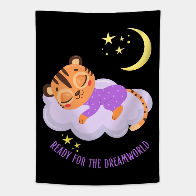 Ready for the dream world Hello little tiger in pajamas sleeping cute baby outfit Tapestry by BoogieCreates