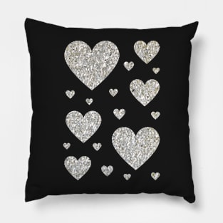 Traditional Silver Faux Glitter Hearts Pillow