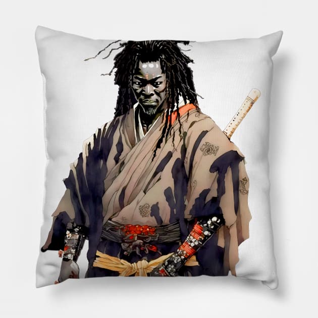 Yasuke Black Samurai in 1579 Feudal Japan No. 4 Pillow by Puff Sumo