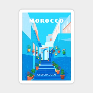 Morocco, Chefchaouen - Retro travel minimalistic poster Magnet