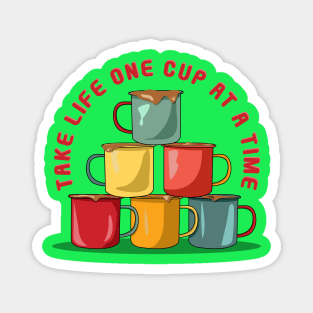 Colorful Coffee Cup Pyramid - Motivational Java Delight Magnet