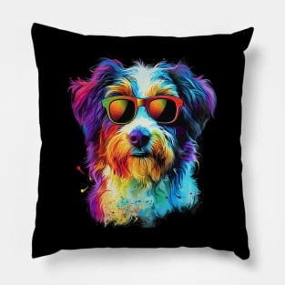 Colourful Cool Golden Doodle Dog with Sunglasses Pillow