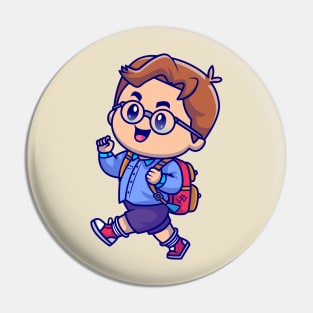 Cute Boy Going To School Cartoon Pin