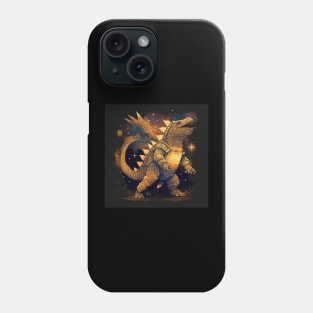 golden armor dinosaur dragon kaiju ecopop art in starry galaxy wallpaper Phone Case