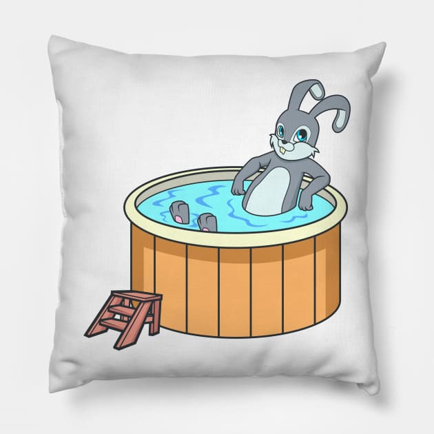 Bunny in hot tub Pillow by Modern Medieval Design