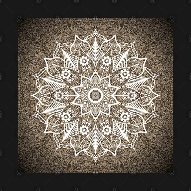 Arabesque Mandala Indian Tibetan White and Golden by DMRStudio