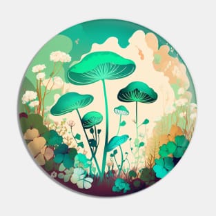 Groovy Cottagecore Mushrooms in the Forest Pin