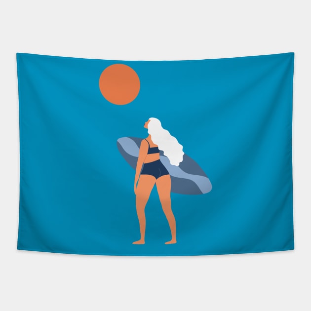 Woman with a surfboard Tapestry by grafart