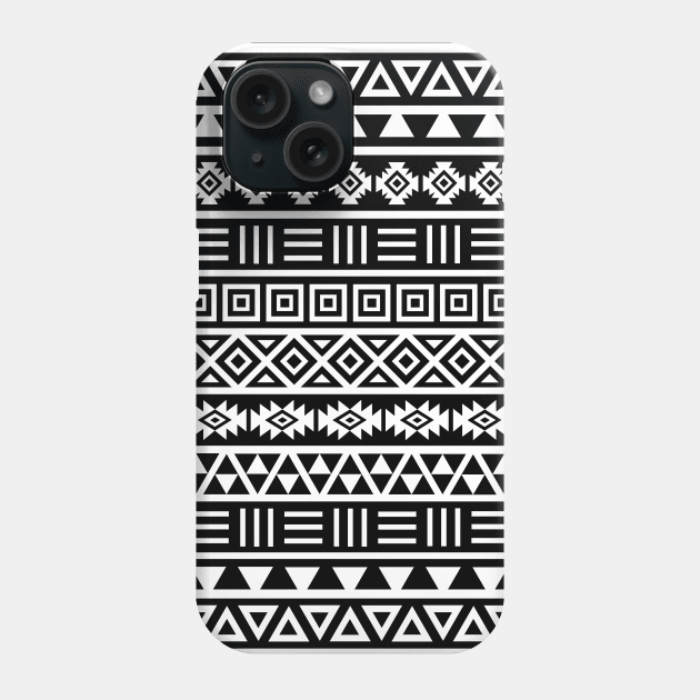 Aztec Influence Pattern White on Black Phone Case by NataliePaskell