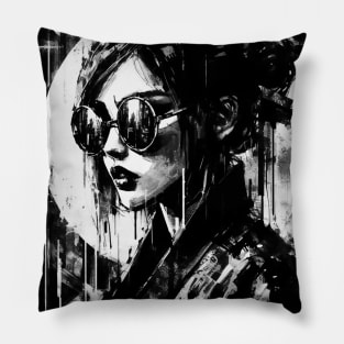 Victorian Woman In Sunglasses Abstract Portrait Ink Brushstrokes Pillow