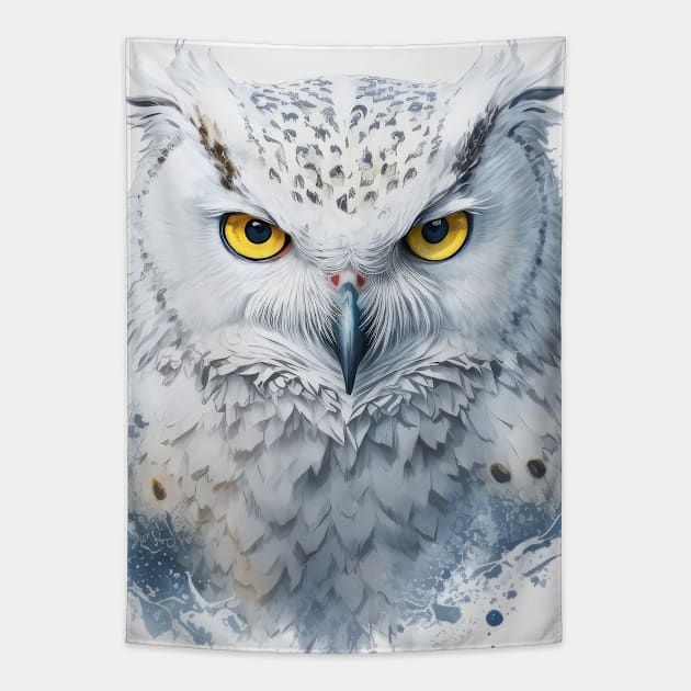 Owl Portrait Animal Painting Wildlife Outdoors Adventure Tapestry by Cubebox