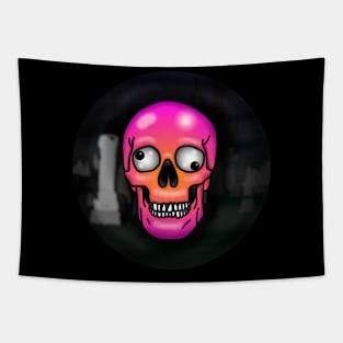 Skull with googly eyes, with background Tapestry