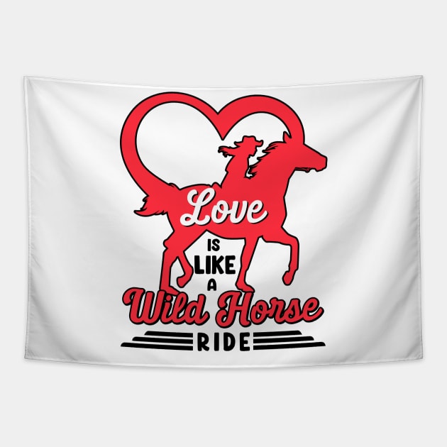 Valentine's Day Horse Riding Love Horse Silhouette Tapestry by Tom´s TeeStore