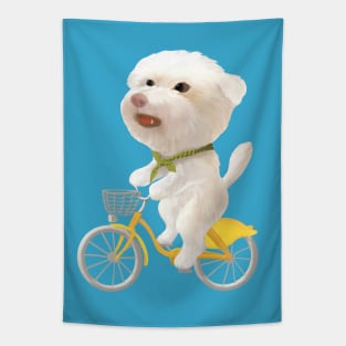 Dog riding a bike Tapestry