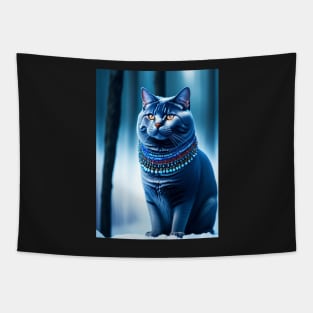 Luxurious British Shorthair in the Snowy Forest Tapestry