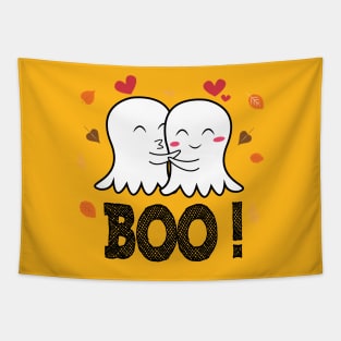 Boo! Cute Halloween Ghost Kisses Tapestry