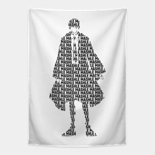 Mashle : Magic and Muscles Anime Characters Design : Mash Burnedead Minimalist Silhouette with Cool Transparent Black Text Typography Tapestry