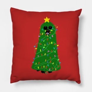 Black dog disguise as christmas tree Pillow