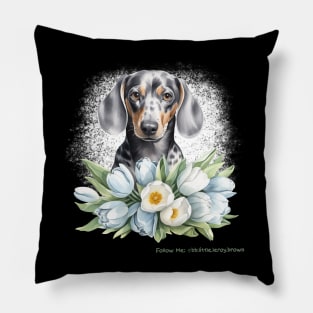 Valentine Grey Dachshund Flowers Pillow