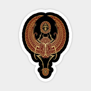 Golden Red Winged Egyptian Scarab Beetle with Ankh Magnet