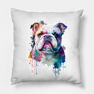 Rainbow English Bulldog Watercolor Art Pillow