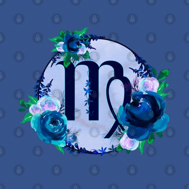 Virgo Zodiac Horoscope Blue Floral Monogram by bumblefuzzies