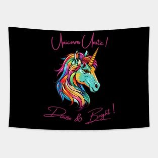 Unicorns unite, diverse and bright, LGBTQIA+ theme Tapestry