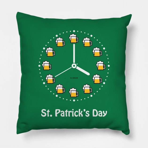 St. Patrick's Day (Saint Patrick / Beer / Clock / White) Pillow by MrFaulbaum