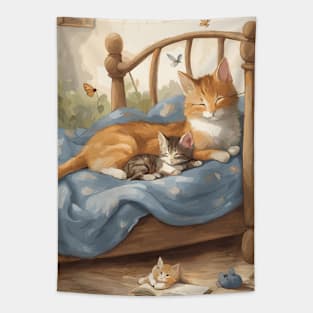 Whimsical Cat and Kitten Tapestry