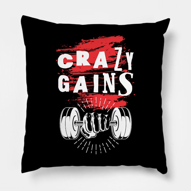 Crazy gains - Nothing beats the feeling of power that weightlifting, powerlifting and strength training it gives us! A beautiful vintage movie design representing body positivity! Pillow by Crazy Collective