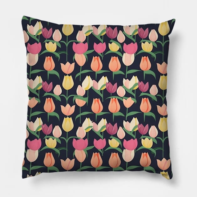 Tulips Flower Seamless Pattern V1 Pillow by Family journey with God