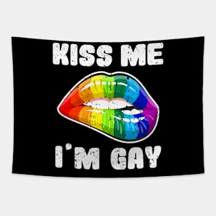 Kiss Me Im Gay Lgbtq Rainbow Lips Tapestry