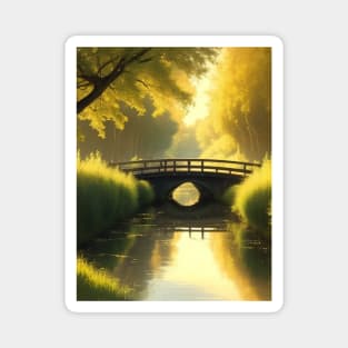 A serene anime canal scene in a rural countryside Magnet