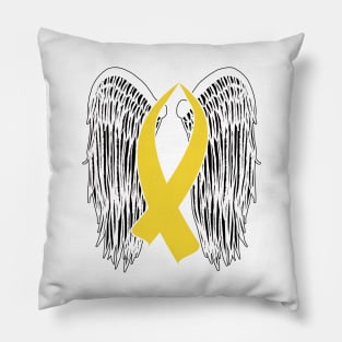 Winged Awareness Ribbon (Gold Ribbon) Pillow