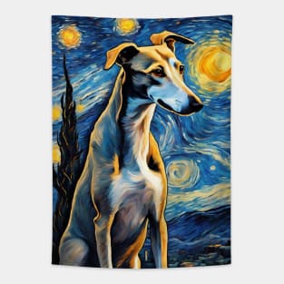 Greyhound Dog Breed Painting in a Van Gogh Starry Night Art Style Tapestry