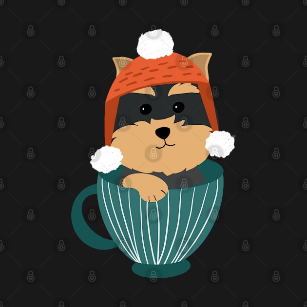 Cute Yorkshire Terrier Puppy In A Cup Merry Christmas by i am Cuta