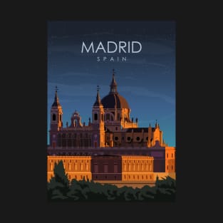 Madrid Spain Vintage Minimal Retro Travel Poster at Night T-Shirt