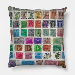 Vintage Old india Postage Stamps Album Page Pillow